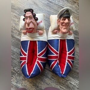 2 for $30 sale: Spitting image Queen Elizabeth II & Prince Phillip slippers